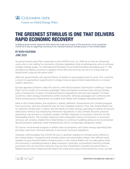The Greenest Stimulus Is One That Delivers Rapid