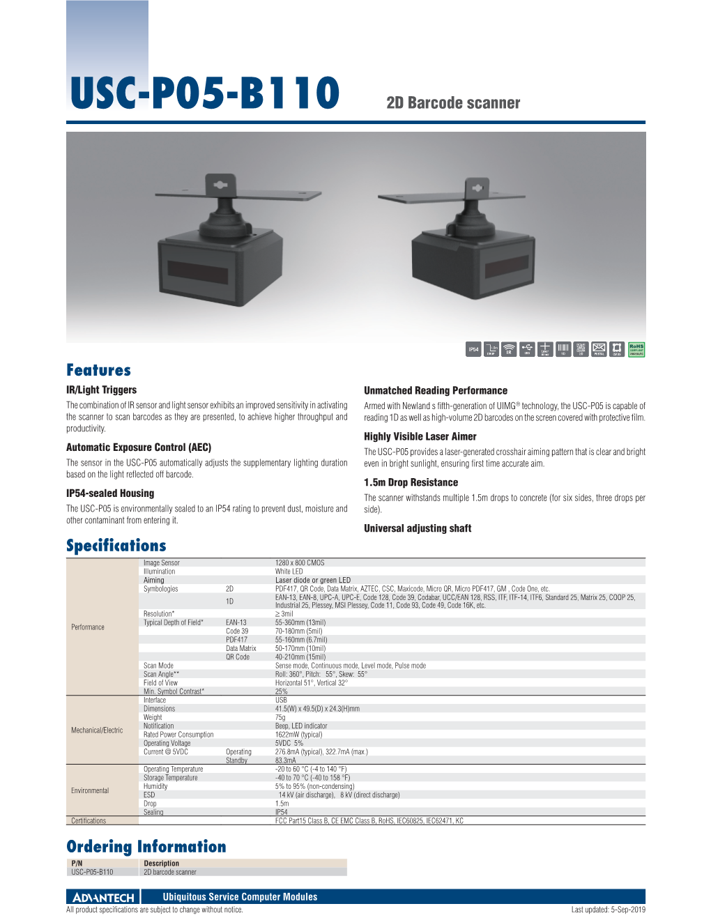 USC-P05-B110 2D Barcode Scanner