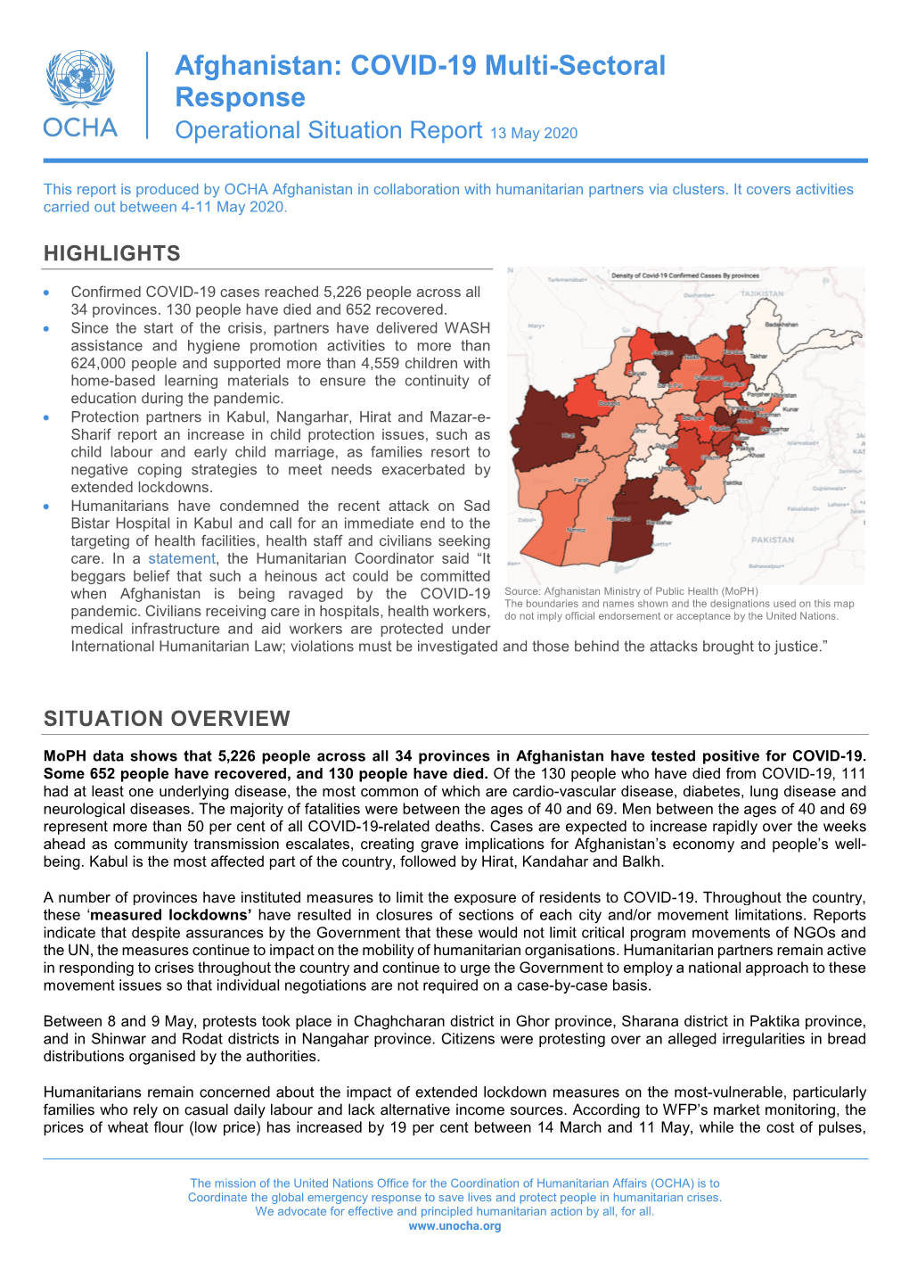 Afghanistan: COVID-19 Multi-Sectoral Response Operational Situation Report 13 May 2020