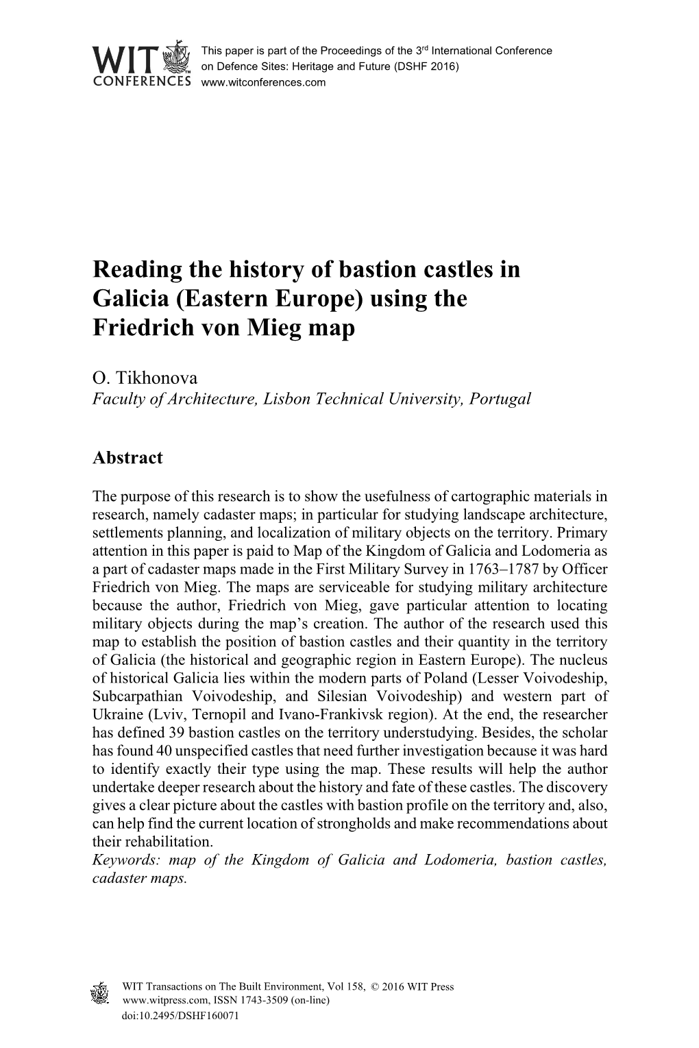 Reading the History of Bastion Castles in Galicia (Eastern Europe) Using the Friedrich Von Mieg Map