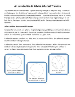 An Introduction to Solving Spherical Triangles