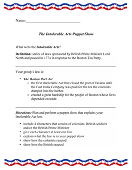 Name: the Intolerable Acts Puppet Show