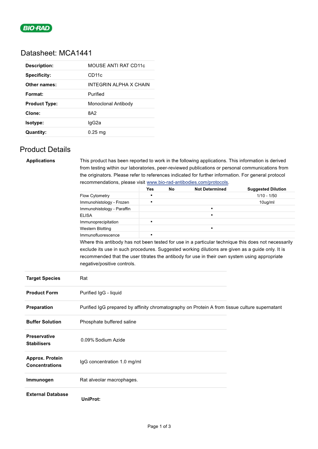 Datasheet: MCA1441 Product Details