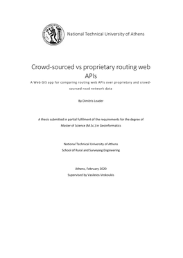 Crowd-Sourced Vs Proprietary Routing Web Apis a Web GIS App for Comparing Routing Web Apis Over Proprietary and Crowd - Sourced Road Network Data