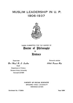 MUSLIM LEADERSHIP in U. P. 1906-1937 ©Ottor of ^Liilogoplip
