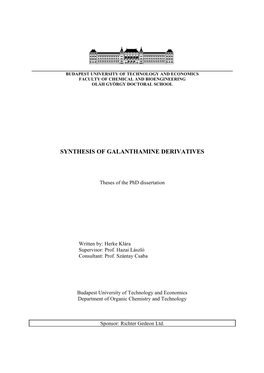 Synthesis of Galanthamine Derivatives