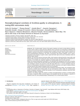 Neurophysiological Correlates of Avolition-Apathy in Schizophrenia: a Resting-EEG Microstates Study T ⁎ Giulia M