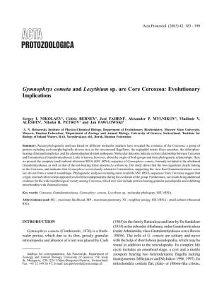 Gymnophrys Cometa and Lecythium Sp. Are Core Cercozoa: Evolutionary Implications