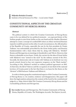 Constitutional Aspects of the Croatian Community of Herceg-Bosna