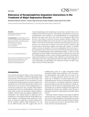 Relevance of Norepinephrine–Dopamine Interactions in the Treatment of Major Depressive Disorder Mostafa El Mansari, Bruno P