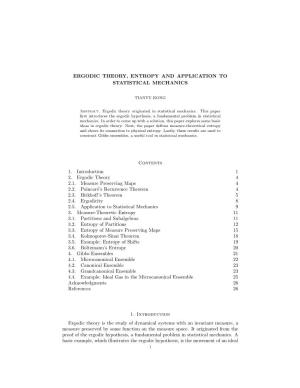Ergodic Theory, Entropy and Application to Statistical Mechanics