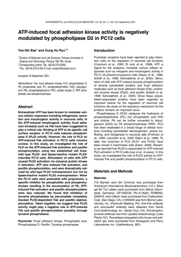 ATP-Induced Focal Adhesion Kinase Activity Is Negatively Modulated by Phospholipase D2 in PC12 Cells