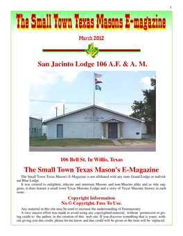 The Small Town Texas Mason's E-Magazine San Jacinto Lodge 106
