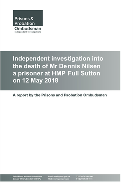 Independent Investigation Into the Death of Mr Dennis Nilsen a Prisoner at HMP Full Sutton on 12 May 2018
