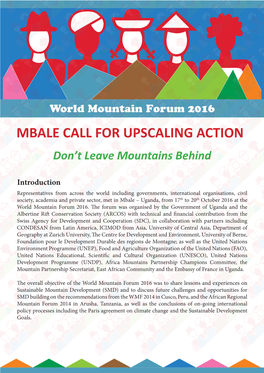 MBALE CALL for UPSCALING ACTION Don’T Leave Mountains Behind