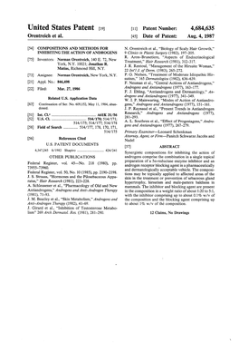 United States Patent (19) 11 Patent Number: 4,684,635 Orentreich Et Al