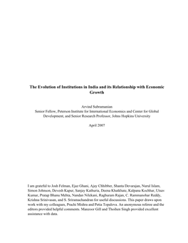 The Evolution of Institutions in India and Its Relationship with Economic Growth