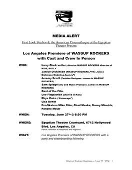 MEDIA ALERT Los Angeles Premiere of WASSUP ROCKERS with Cast