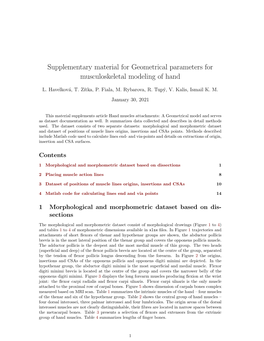Supplementary Material for Geometrical Parameters for Musculoskeletal Modeling of Hand