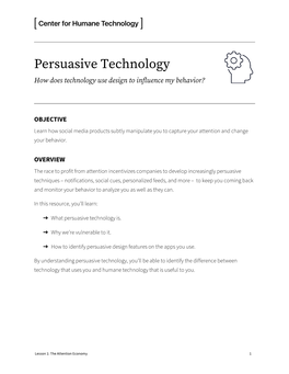 Persuasive Technology How Does Technology Use Design to Influence My Behavior?