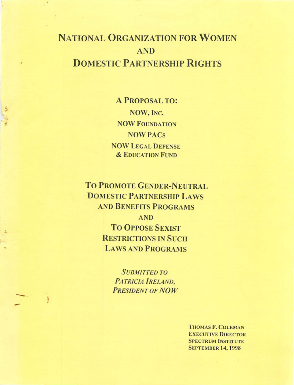 NATIONAL ORGANIZATION for WOMEN and Domestfc PARTNERSHIP RIGHTS