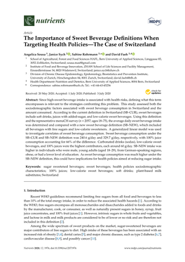 The Importance of Sweet Beverage Definitions When Targeting Health Policies—The Case of Switzerland