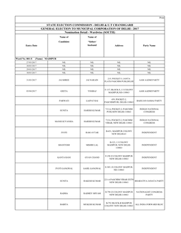 Delhi & U.T Chandigarh General Election to Municipal Corporation of Delhi