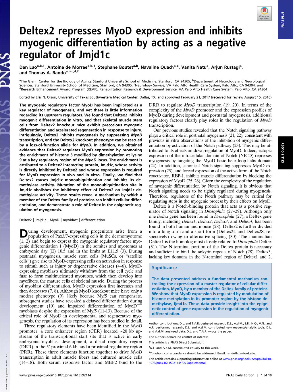 Deltex2 Represses Myod Expression and Inhibits Myogenic