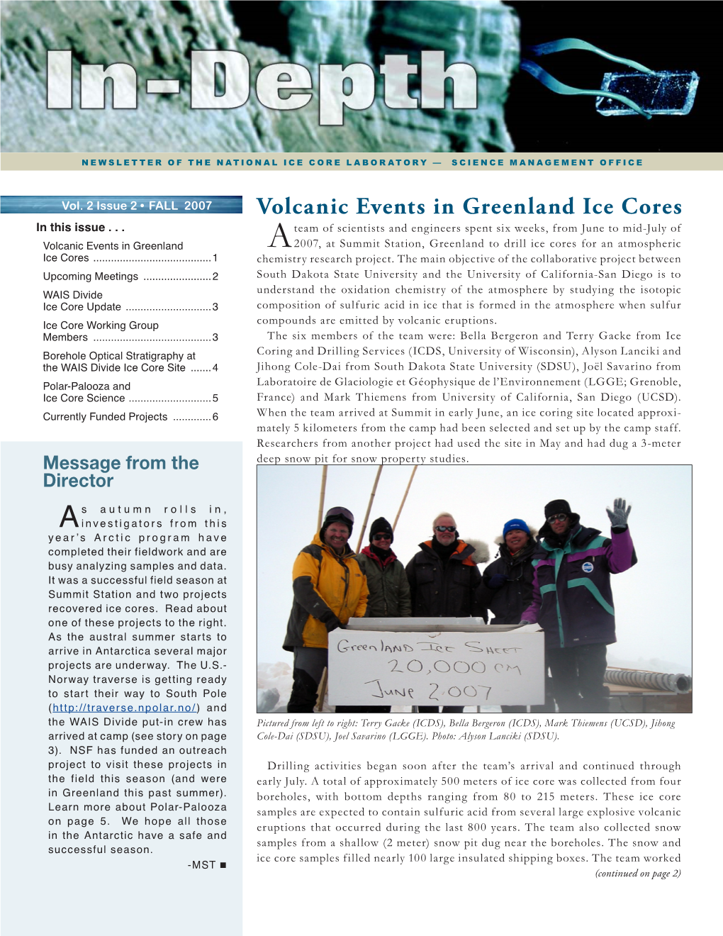 Volcanic Events in Greenland Ice Cores in This Issue