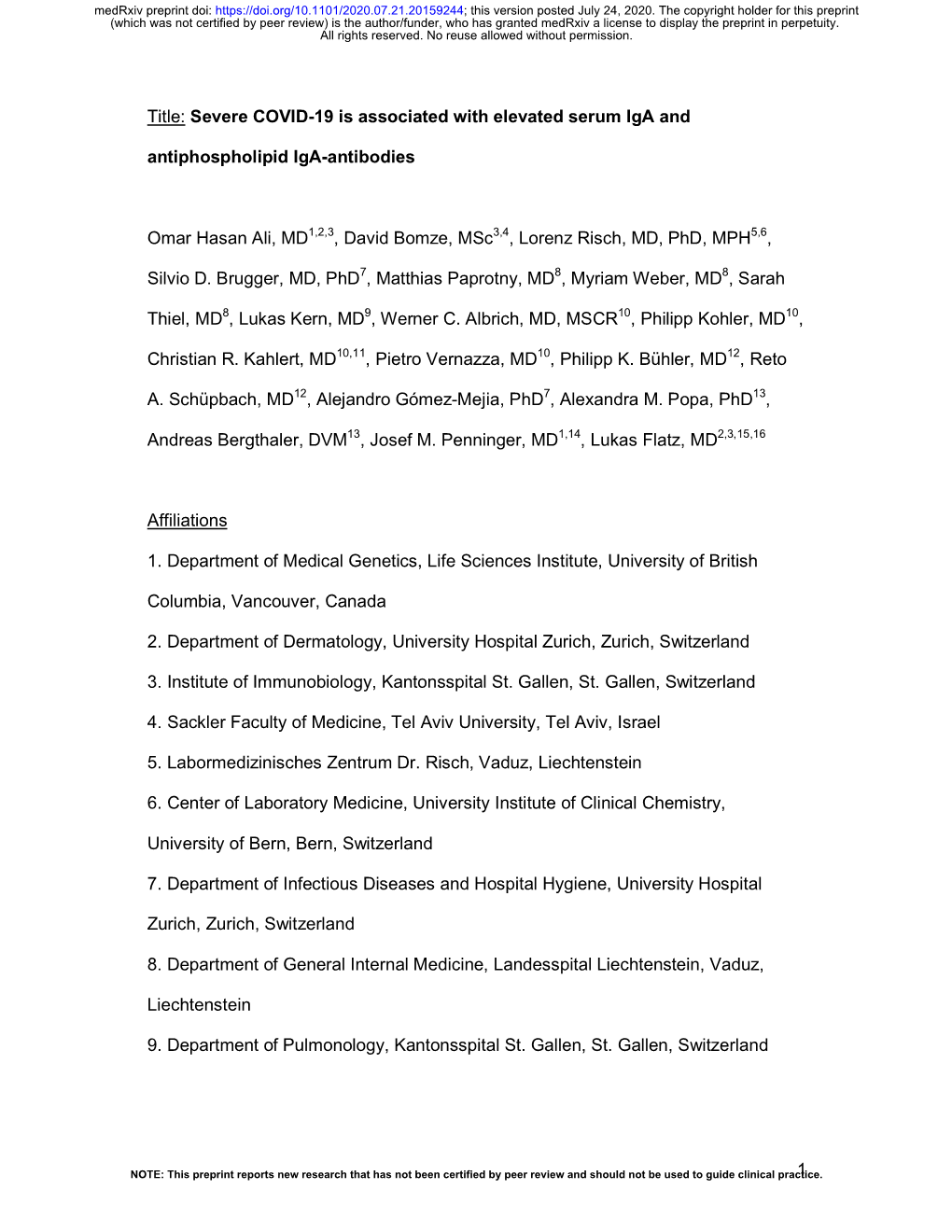 Severe COVID-19 Is Associated with Elevated Serum Iga And