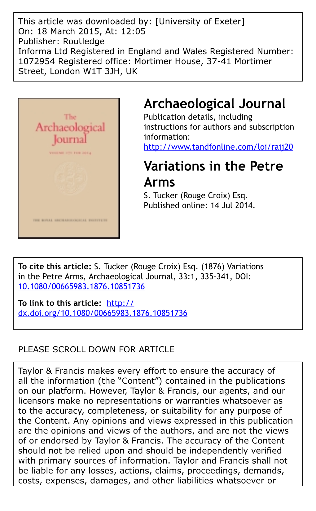 Archaeological Journal Variations in the Petre Arms