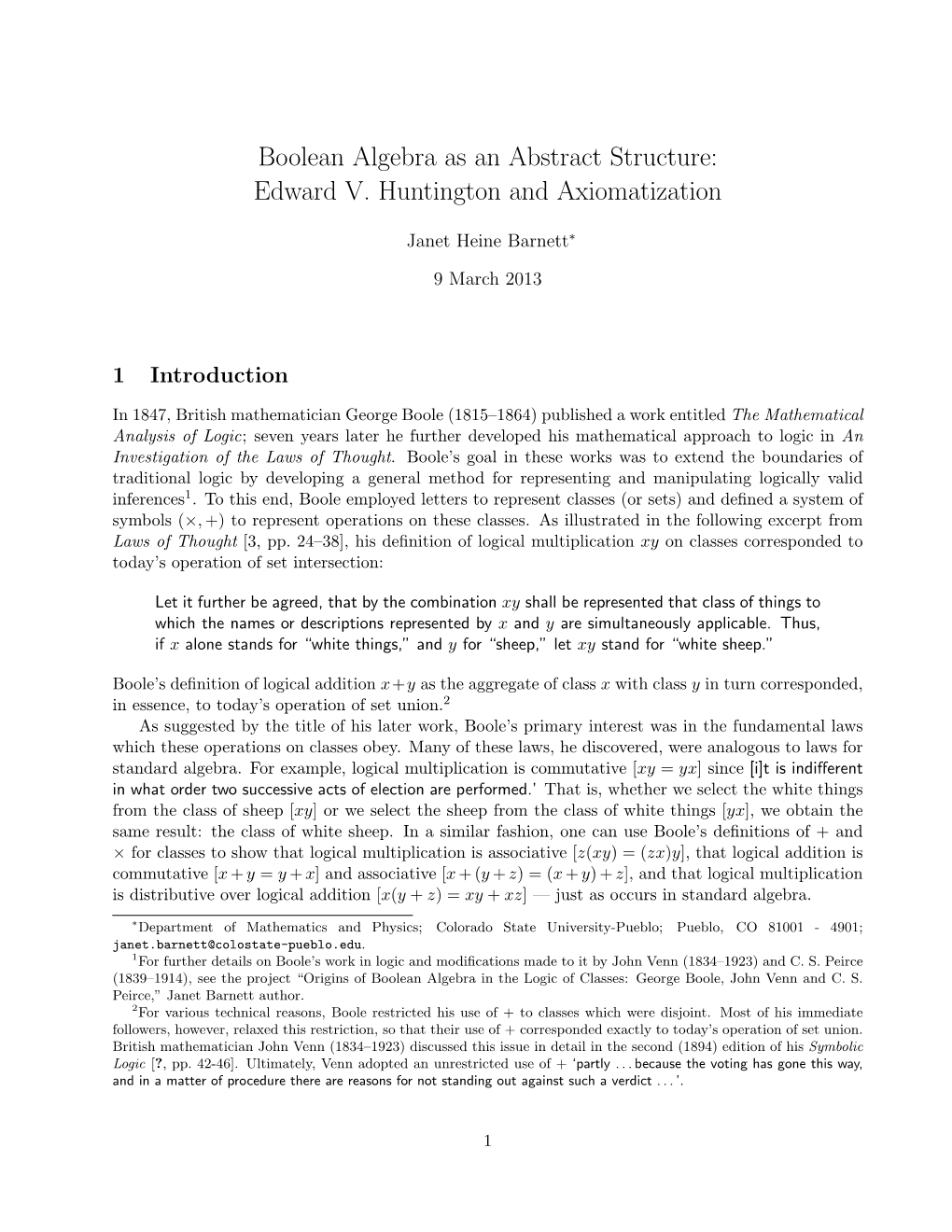 Boolean Algebra As an Abstract Structure: Edward V. Huntington and Axiomatization