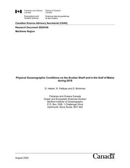 Physical Oceanographic Conditions on the Scotian Shelf and in the Gulf of Maine During 2018