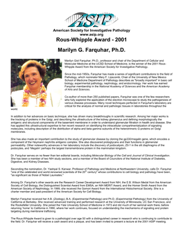 Rous-Whipple Award - 2001