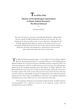 The Other Side: Themes of Swedenborgian-Spiritualism in Dante Gabriel Rossetti’S the Blessed Damozel ___