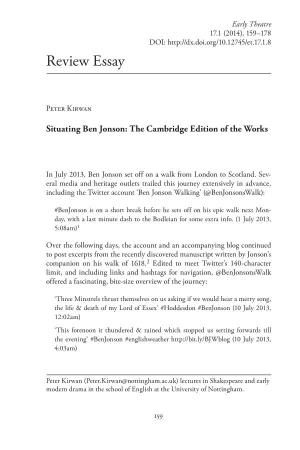 Situating Ben Jonson: the Cambridge Edition of the Works