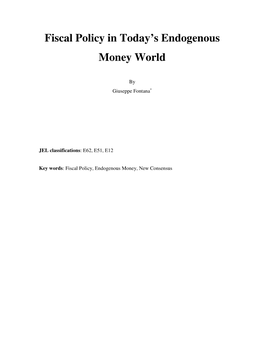 Fiscal Policy in Today's Endogenous Money World