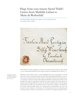 Letters from Mathilde Lieben to Marie De Rothschild