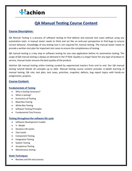 QA Manual Testing Course Content