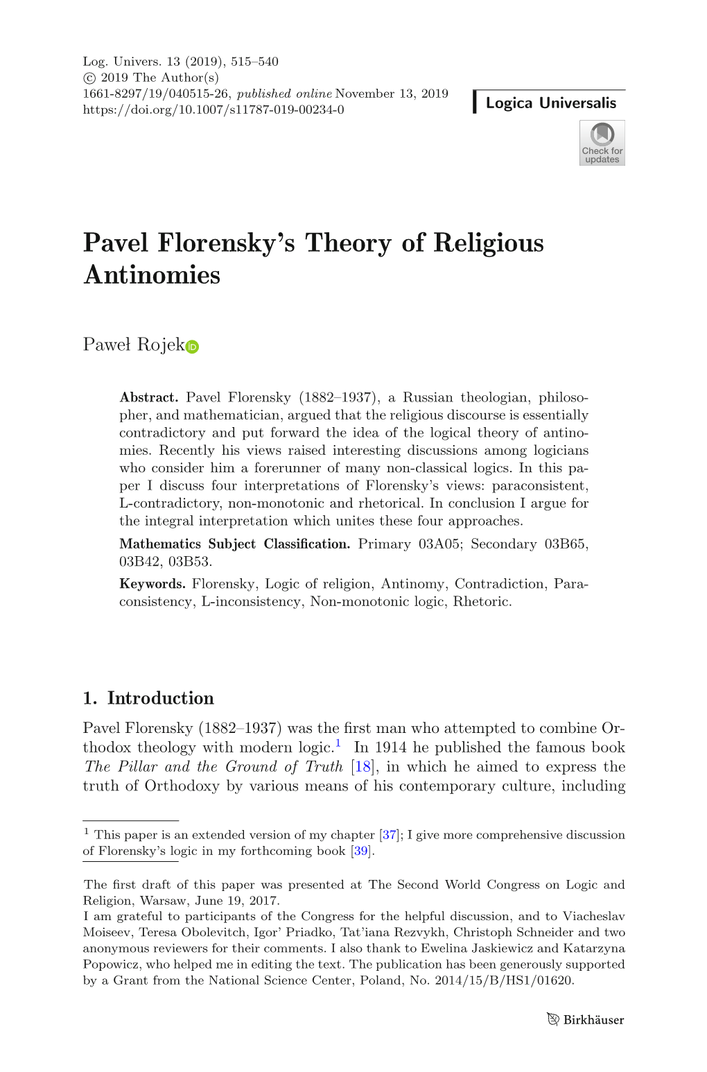 Pavel Florensky's Theory of Religious Antinomies