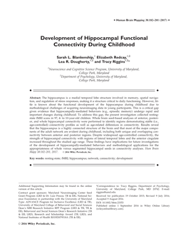 Development of Hippocampal Functional Connectivity During Childhood