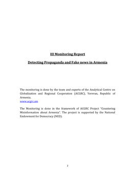 III Monitoring Report Detecting Propaganda and Fake News in Armenia