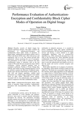 Encryption and Confidentiality Block Cipher Modes of Operation on Digital Image