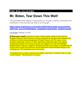Mr. Biden, Tear Down This Wall!