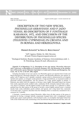 Description of Two New Species, Phoxinellus Krbavensis and P