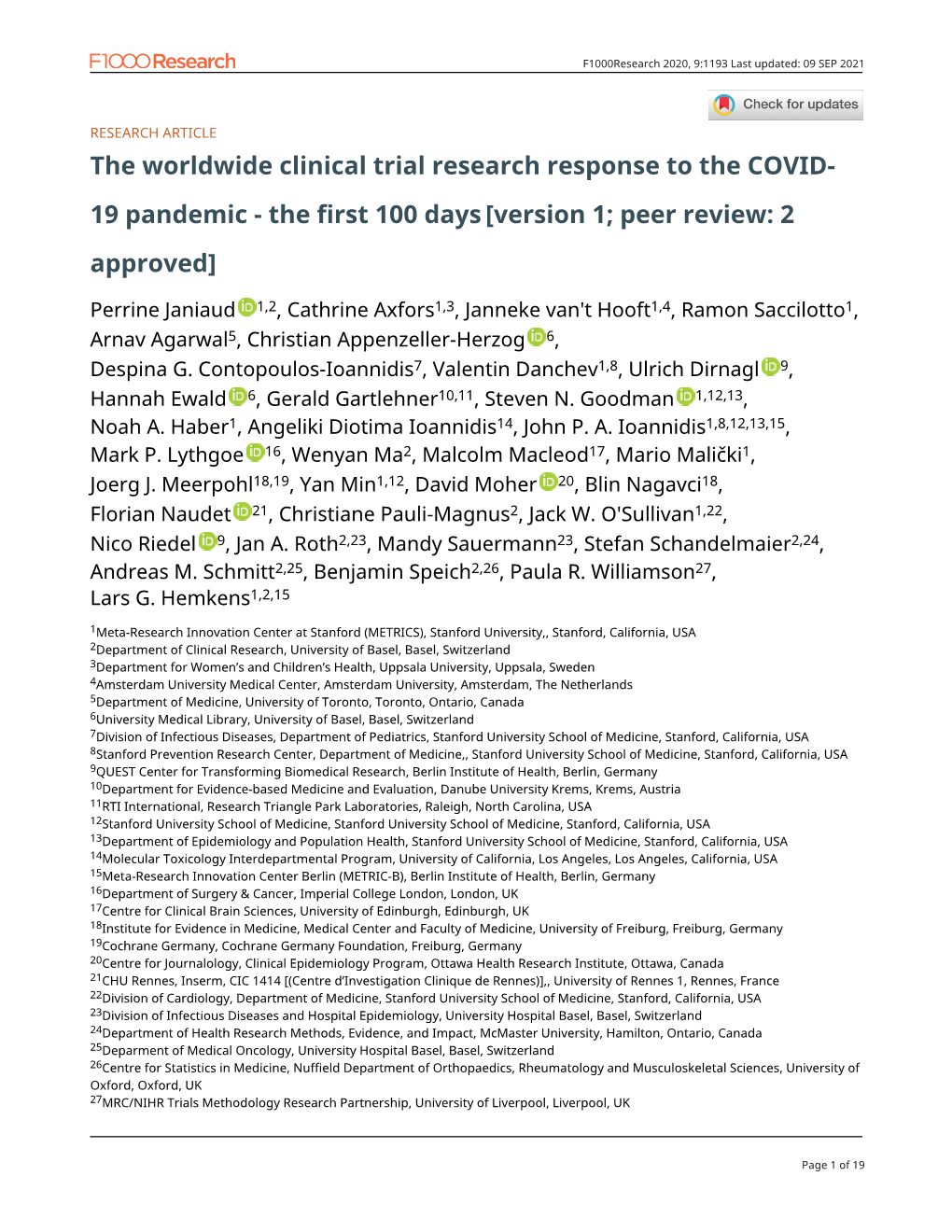 The Worldwide Clinical Trial Research Response to the COVID