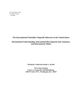 The International Charitable Nonprofit Subsector in the United States