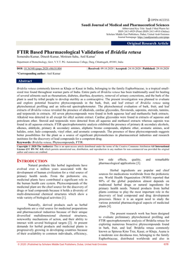 FTIR Based Pharmacological Validation of Bridelia Retusa Somendra Kumar, Dinesh Kumar, Motiram Sahu, Anil Kumar*