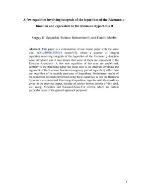 Function and Equivalent to the Riemann Hypothesis II S