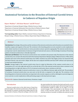 Anatomical Variations in the Branches of External Carotid Artery in Cadavers of Nepalese Origin